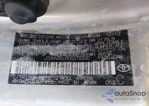 2013 Toyota Prius Two z USA, uszkodzony, nr VIN JTDKN3DU9D5572220